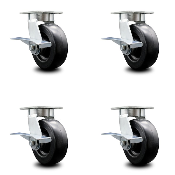 6 Inch Kingpinless Polyolefin Wheel Swivel Caster Set with Brakes